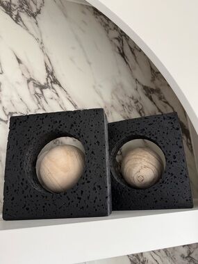 BLACK BLOCK & WOOD SPHERE HOME DECOR ACCENT ACCESSORIES